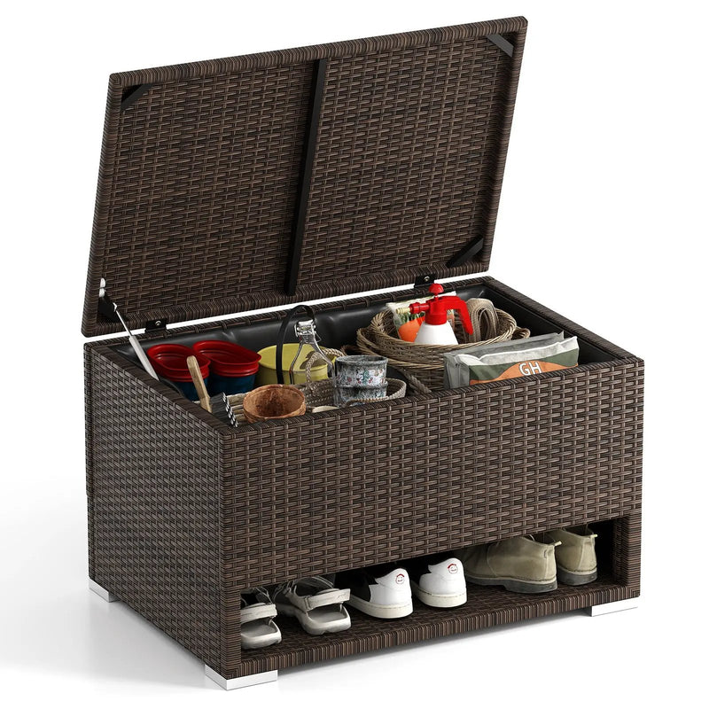 PE Rattan Storage Bin with Waterproof Liner for Patio Cushions by DirectDeals
