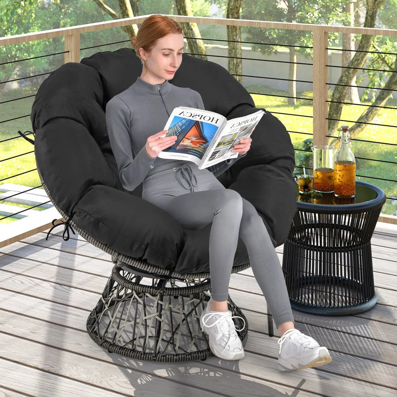 PE Wicker Papasan Chair with Thick and Removable Cushion-Black by DirectDeals