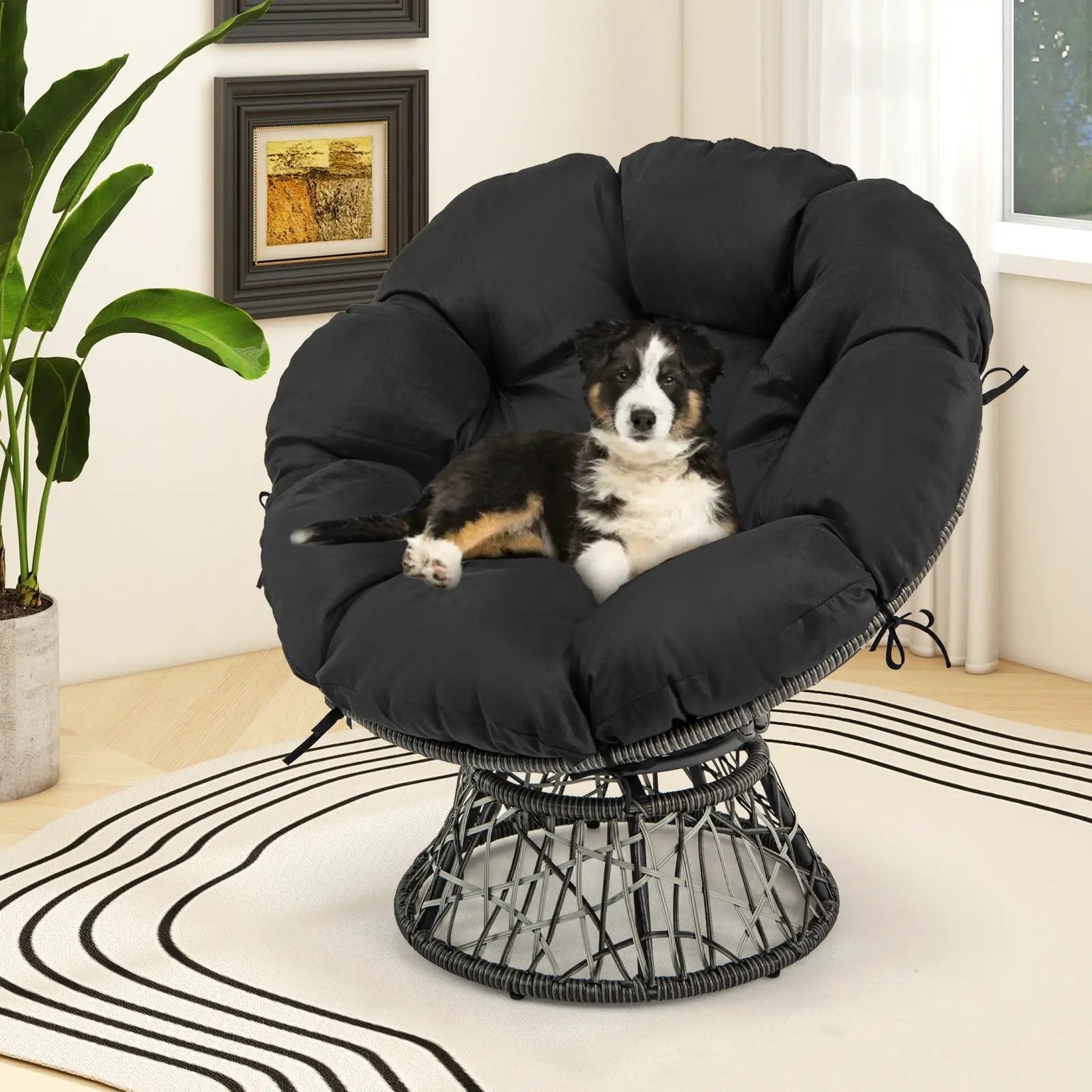 PE Wicker Papasan Chair with Thick and Removable Cushion-Black by DirectDeals