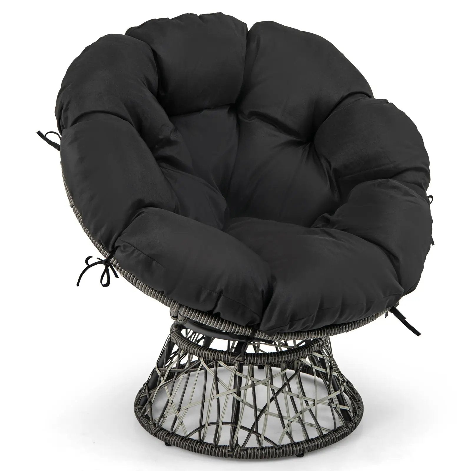 PE Wicker Papasan Chair with Thick and Removable Cushion-Black by DirectDeals