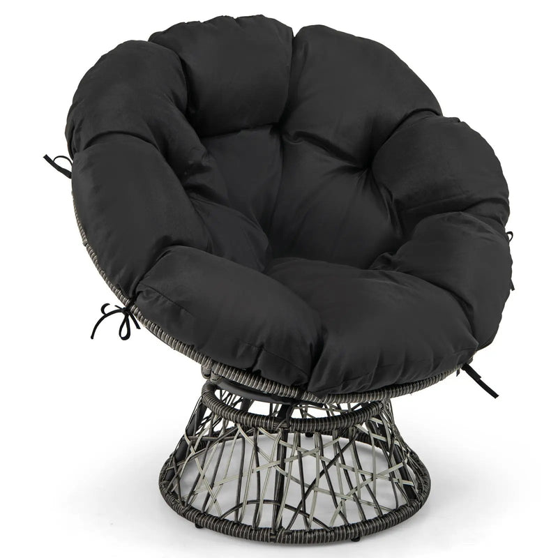 PE Wicker Papasan Chair with Thick and Removable Cushion-Black by DirectDeals