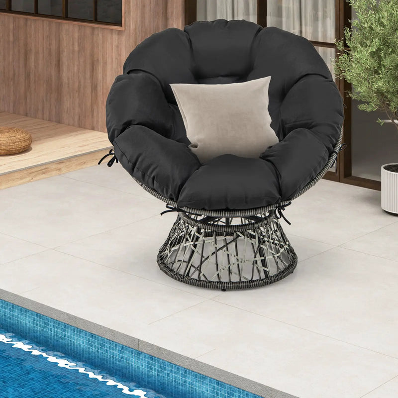 PE Wicker Papasan Chair with Thick and Removable Cushion-Black by DirectDeals
