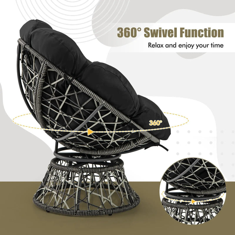 PE Wicker Papasan Chair with Thick and Removable Cushion-Black by DirectDeals