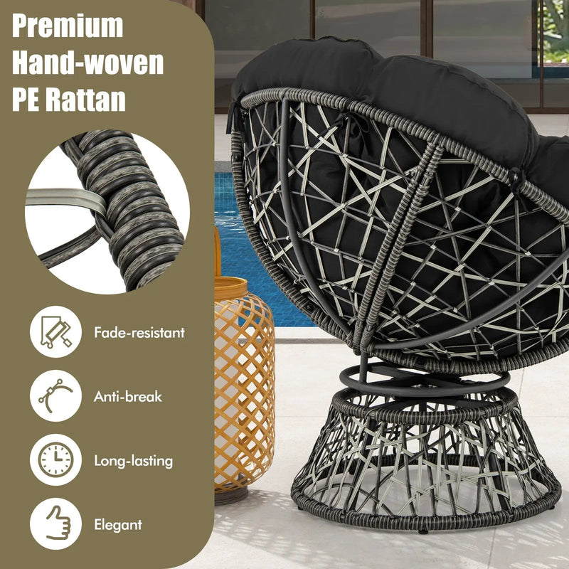 PE Wicker Papasan Chair with Thick and Removable Cushion-Black by DirectDeals