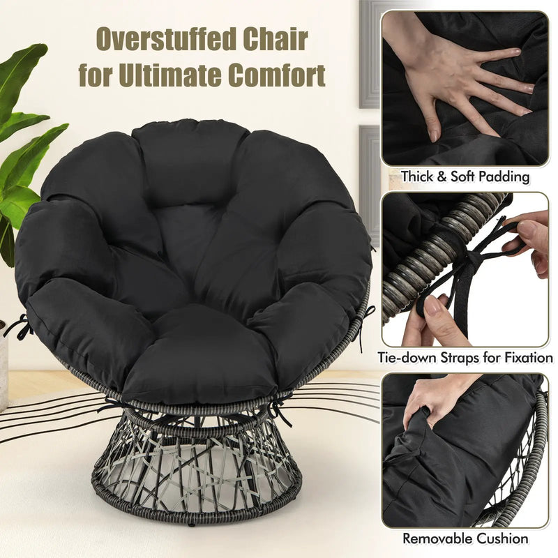 PE Wicker Papasan Chair with Thick and Removable Cushion-Black by DirectDeals