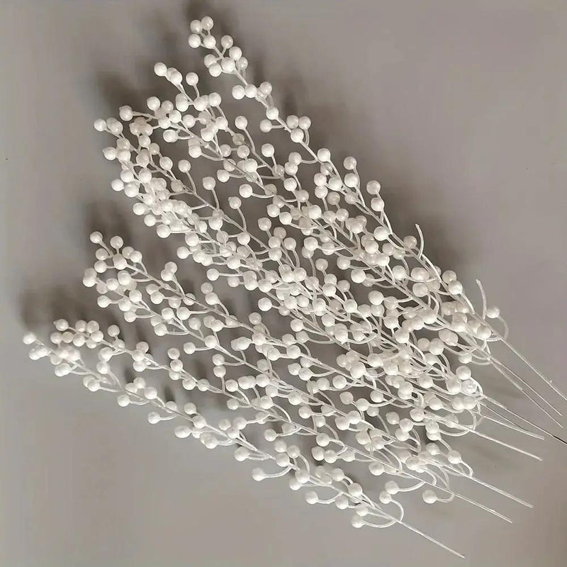 Pearl Berry Stems 10-Pack - Faux Berries for Holiday Decor by House Of Avana