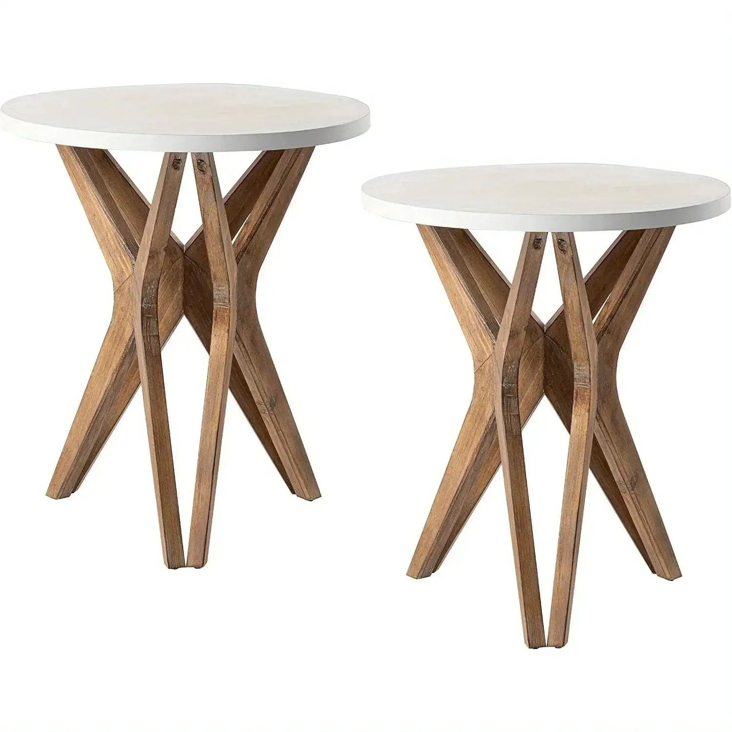 Pedestal Farmhouse End Table Set of 2, White Round End Table, Distressed White Top with Tripod Base for Modern Farmhouse, Boho Decor, Round by House Of Avana