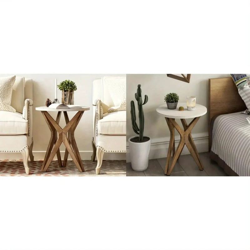 Pedestal Farmhouse End Table Set of 2, White Round End Table, Distressed White Top with Tripod Base for Modern Farmhouse, Boho Decor, Round by House Of Avana