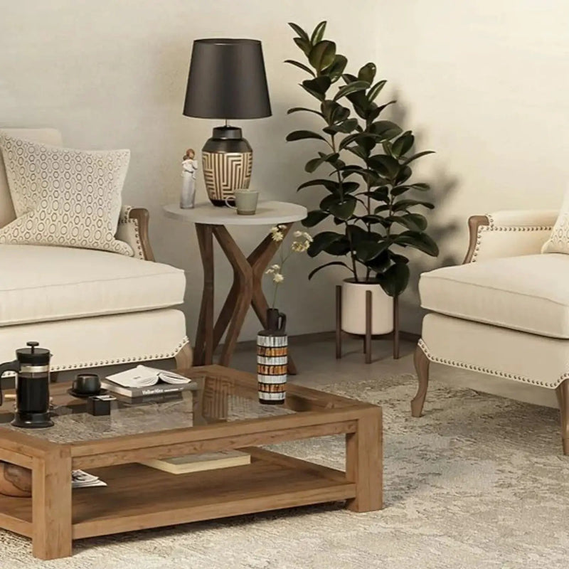 Pedestal Farmhouse End Table Set of 2, White Round End Table, Distressed White Top with Tripod Base for Modern Farmhouse, Boho Decor, Round by House Of Avana