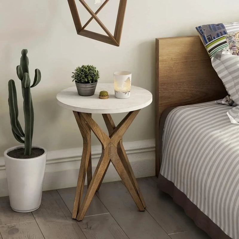 Pedestal Farmhouse End Table Set of 2, White Round End Table, Distressed White Top with Tripod Base for Modern Farmhouse, Boho Decor, Round by House Of Avana