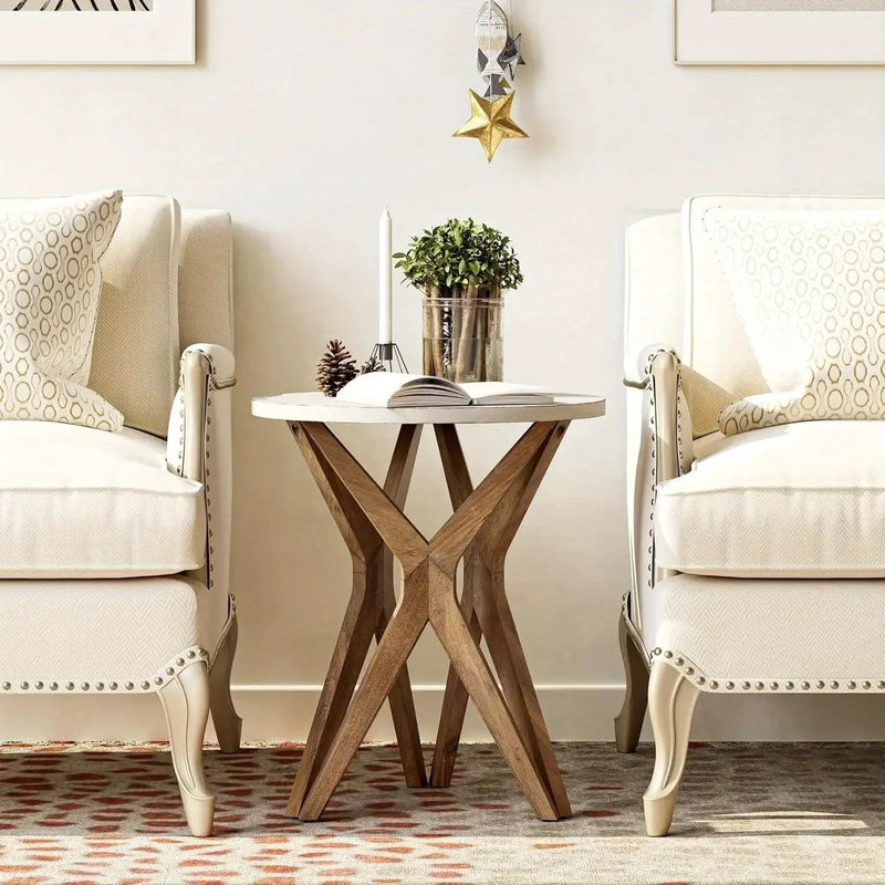 Pedestal Farmhouse End Table Set of 2, White Round End Table, Distressed White Top with Tripod Base for Modern Farmhouse, Boho Decor, Round by House Of Avana
