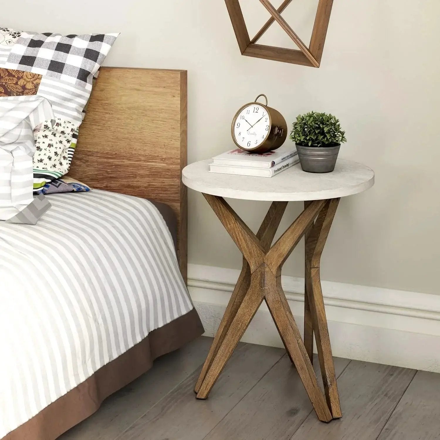 Pedestal Farmhouse End Table Set of 2, White Round End Table, Distressed White Top with Tripod Base for Modern Farmhouse, Boho Decor, Round by House Of Avana