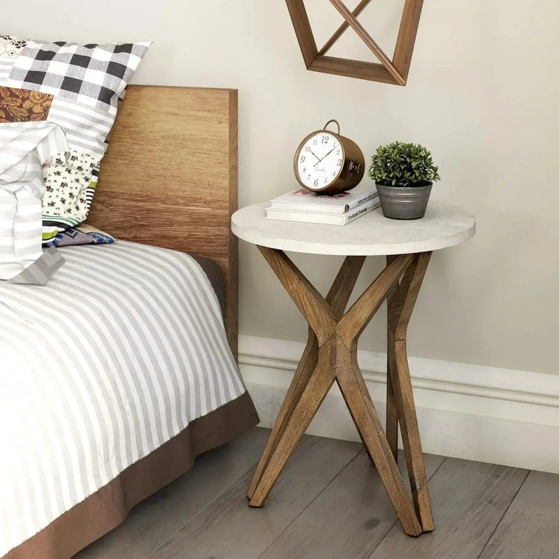 Pedestal Farmhouse End Table Set of 2, White Round End Table, Distressed White Top with Tripod Base for Modern Farmhouse, Boho Decor, Round by House Of Avana