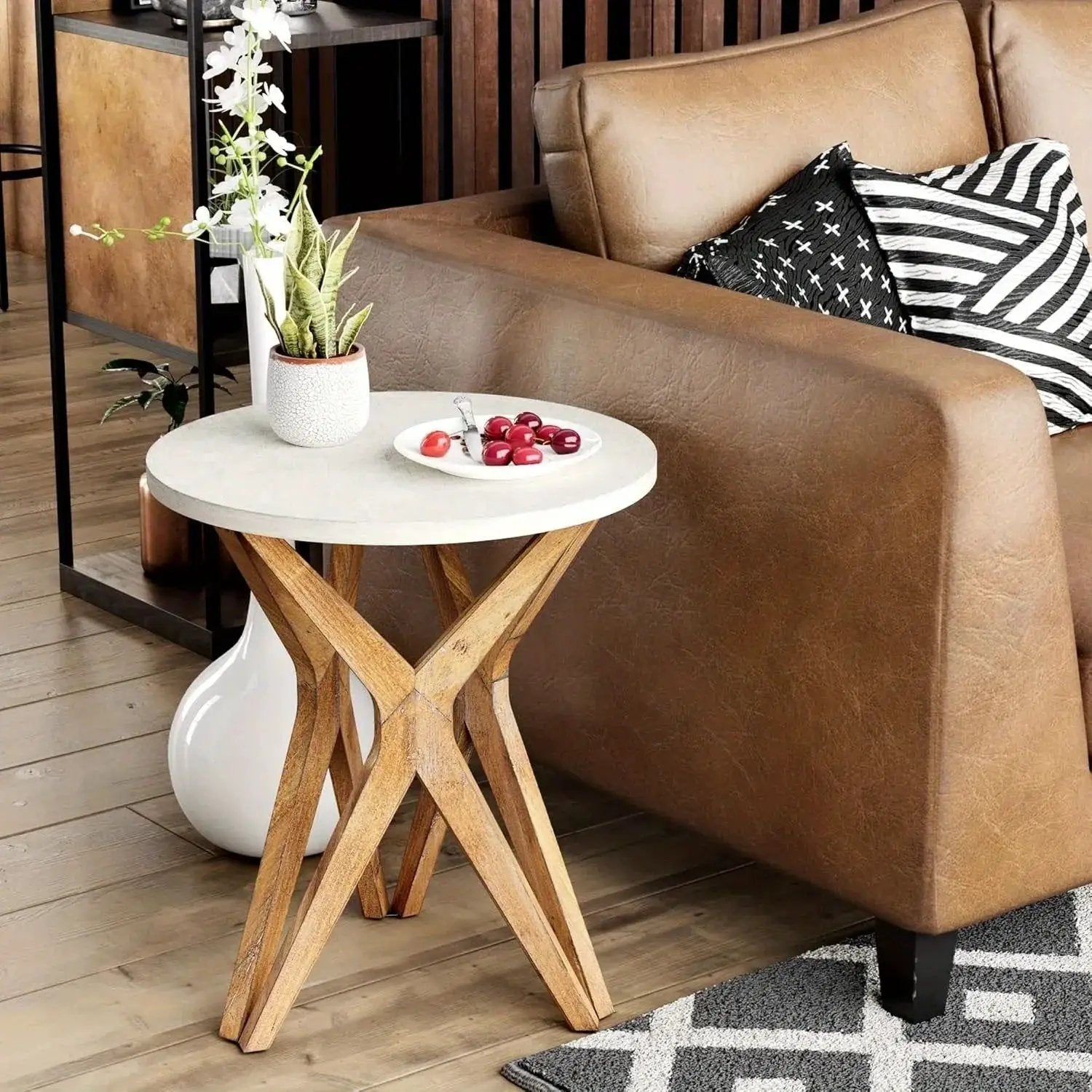 Pedestal Farmhouse End Table Set of 2, White Round End Table, Distressed White Top with Tripod Base for Modern Farmhouse, Boho Decor, Round by House Of Avana
