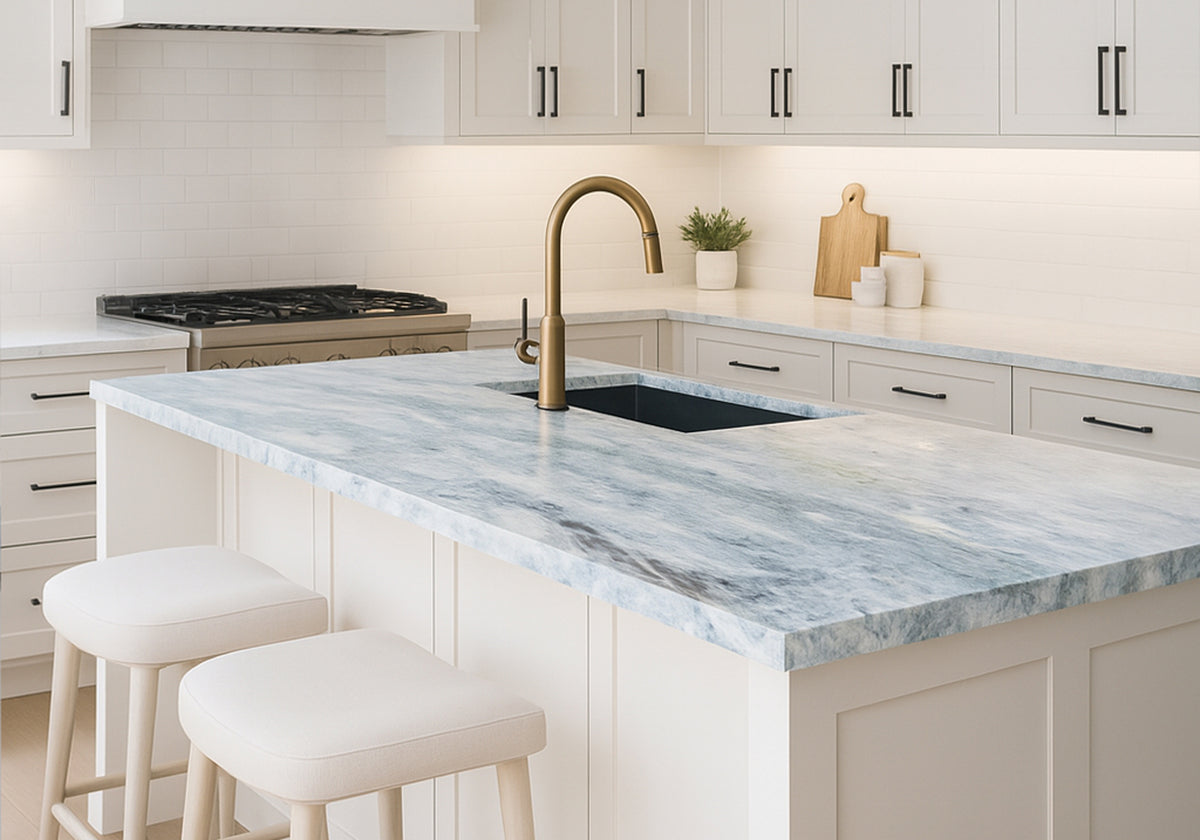 Pegasus Blue Polished Marble Slab Random room scene