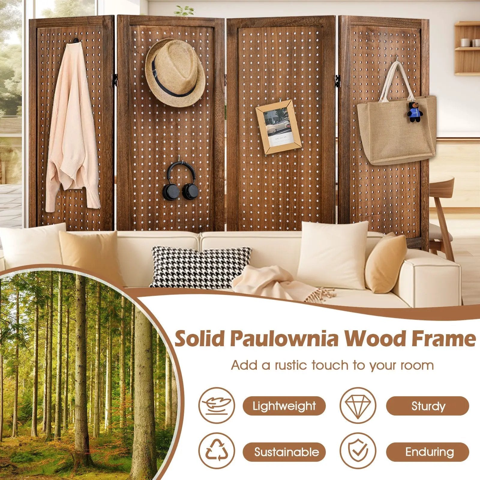 Pegboard Display with 360¬∞ Metal Hinges and Solid Wood Frame by DirectDeals