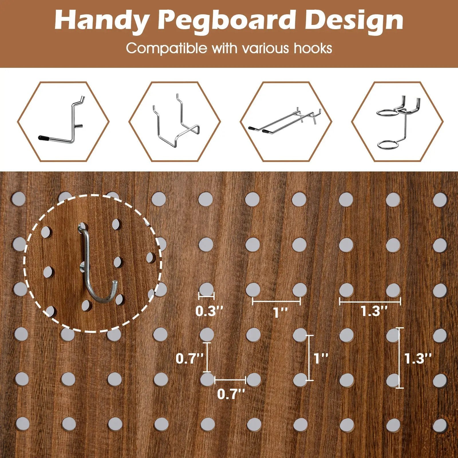 Pegboard Display with 360¬∞ Metal Hinges and Solid Wood Frame by DirectDeals