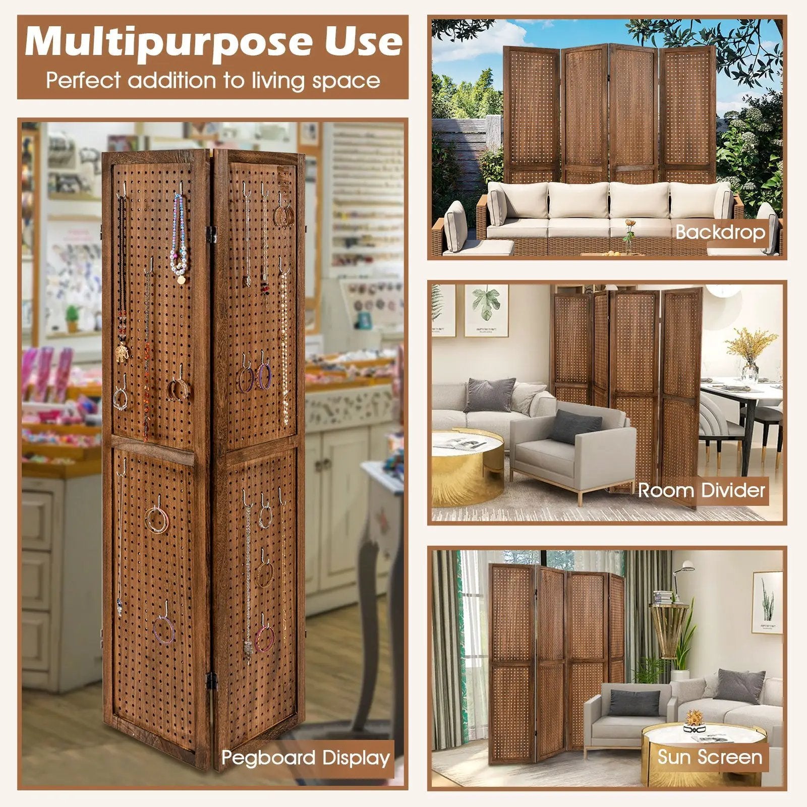 Pegboard Display with 360¬∞ Metal Hinges and Solid Wood Frame by DirectDeals