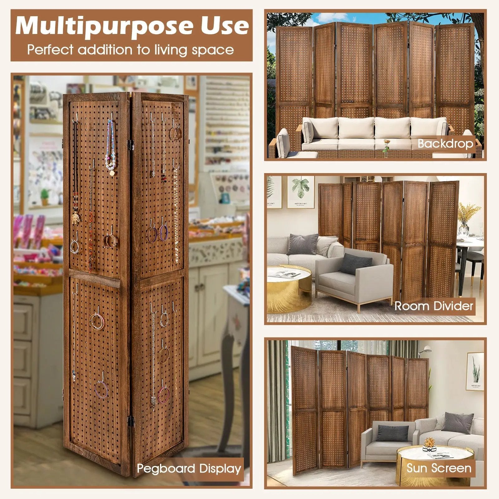 Pegboard Display with 360¬∞ Metal Hinges and Solid Wood Frame by DirectDeals