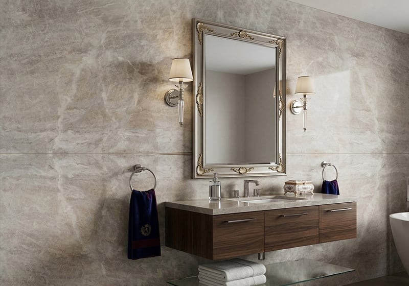 Perla Venato Honed Quartzite Slab Random 3/4 room scene 2