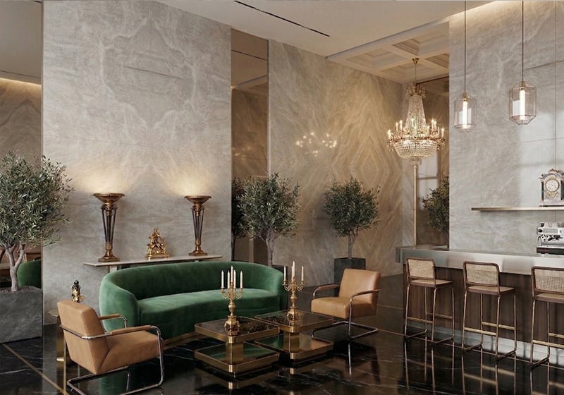 Perla Venato Honed Quartzite Slab Random 3/4 room scene 3