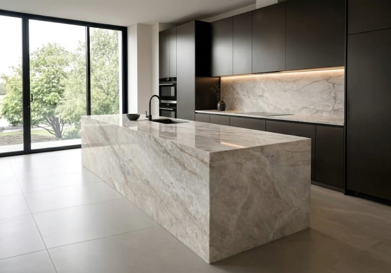 Perla Venato Polished Quartzite Slab Random room scene 6