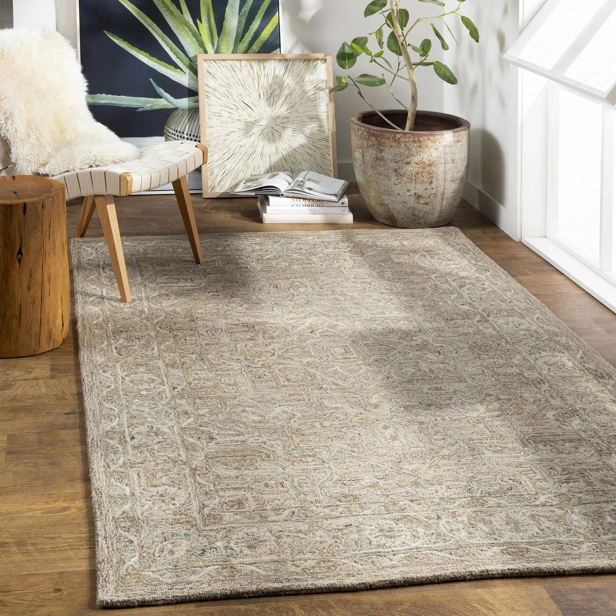 Pharr Wool & Faux Silk Rug, installed in a room