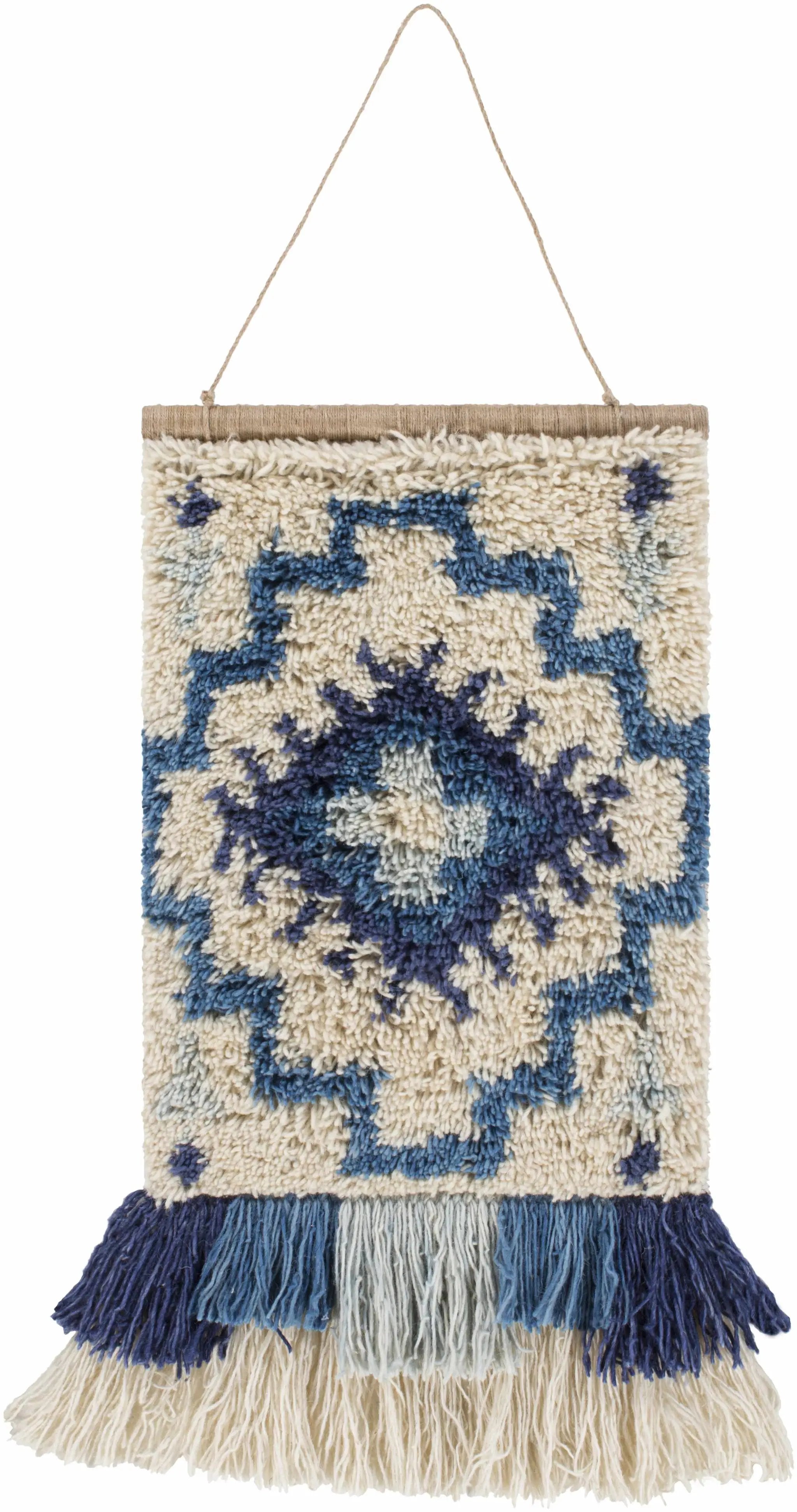Philomont Ivory and Blue Geometric Wall Hanging - Clearance by Boutique Rugs