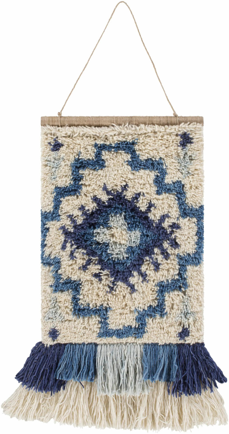 Philomont Ivory and Blue Geometric Wall Hanging - Clearance by Boutique Rugs