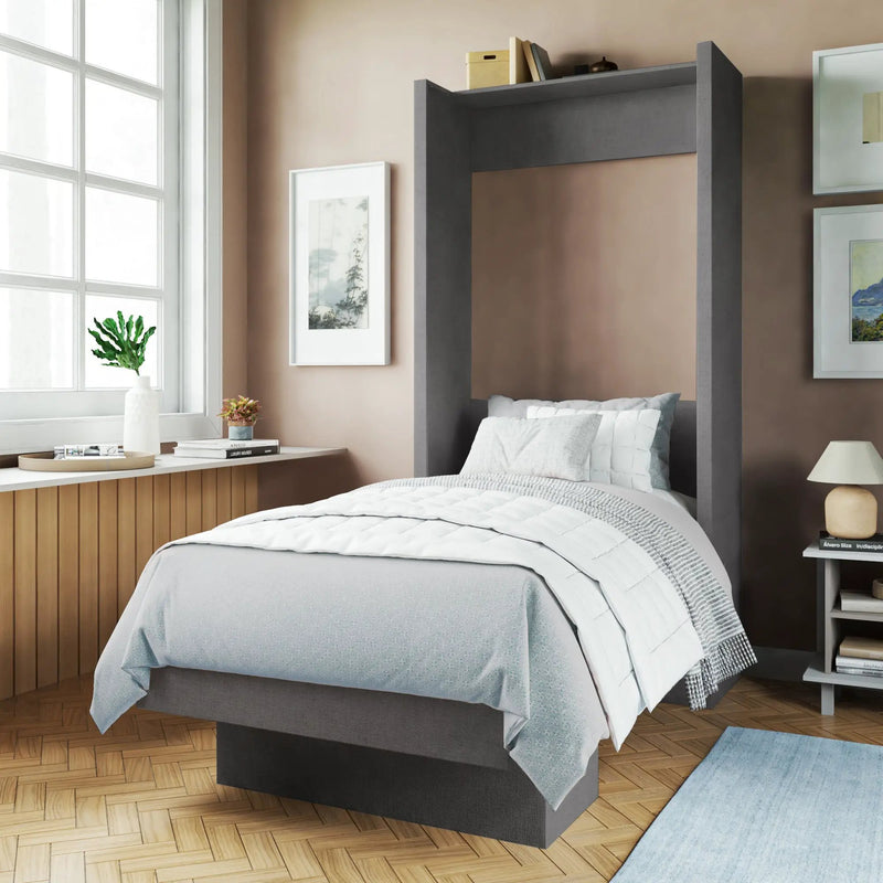 Easy-Lift Twin Murphy Wall Bed in Dark Grey with Shelf by Sharicks