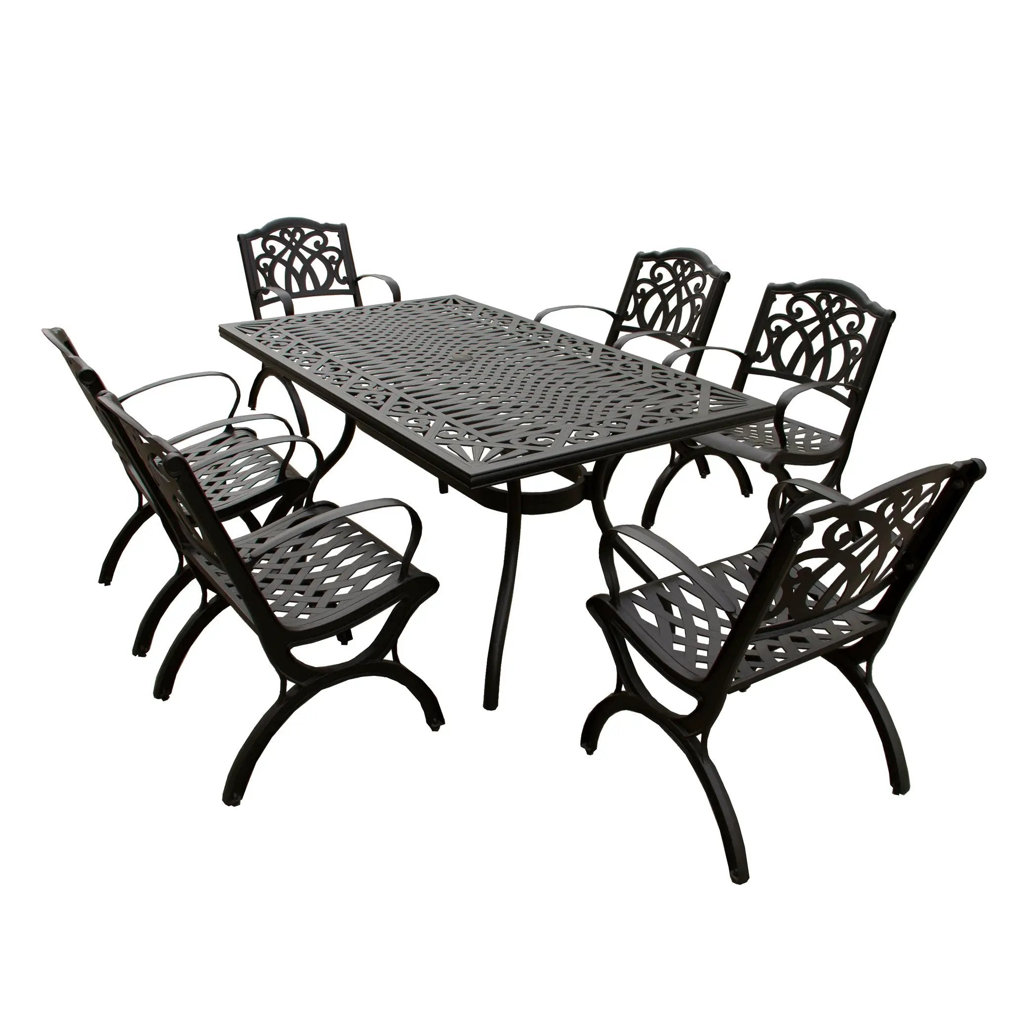 Outdoor Aluminum 7pc Black Rectangular Patio Dining Set and Six Chairs by Sharicks
