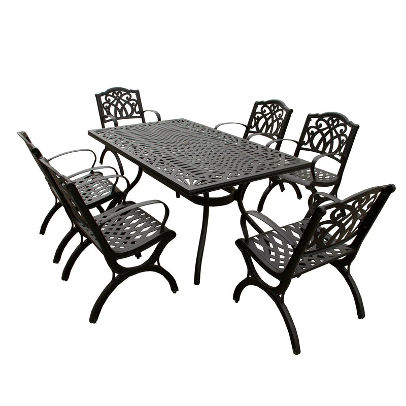 Outdoor Aluminum 7pc Black Rectangular Patio Dining Set and Six Chairs by Sharicks