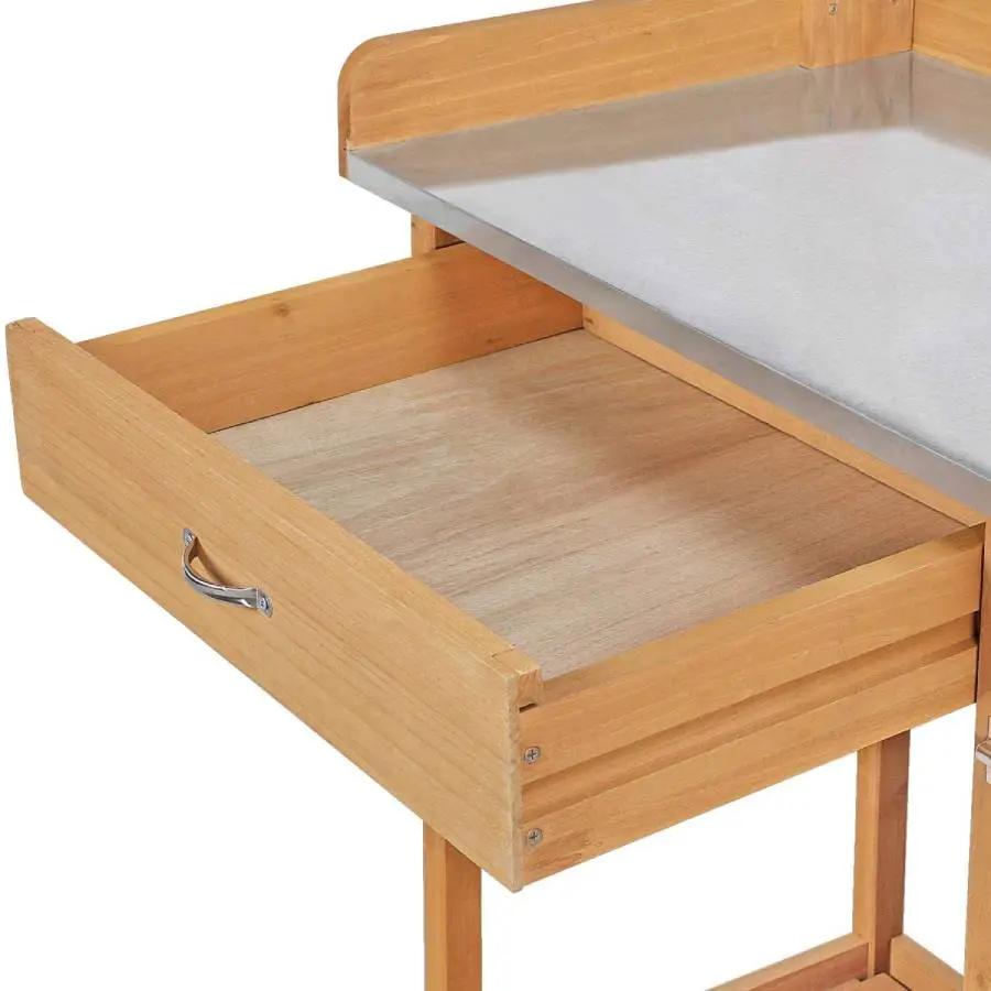 Natural Fir Wood Potting Bench with Galvanized Steel Table Top by HomePacific