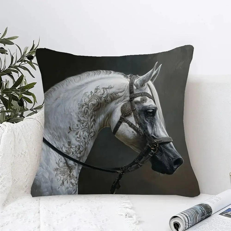 Pillow Cover - Arabian Horse Print Cotton 18x18in by House Of Avana
