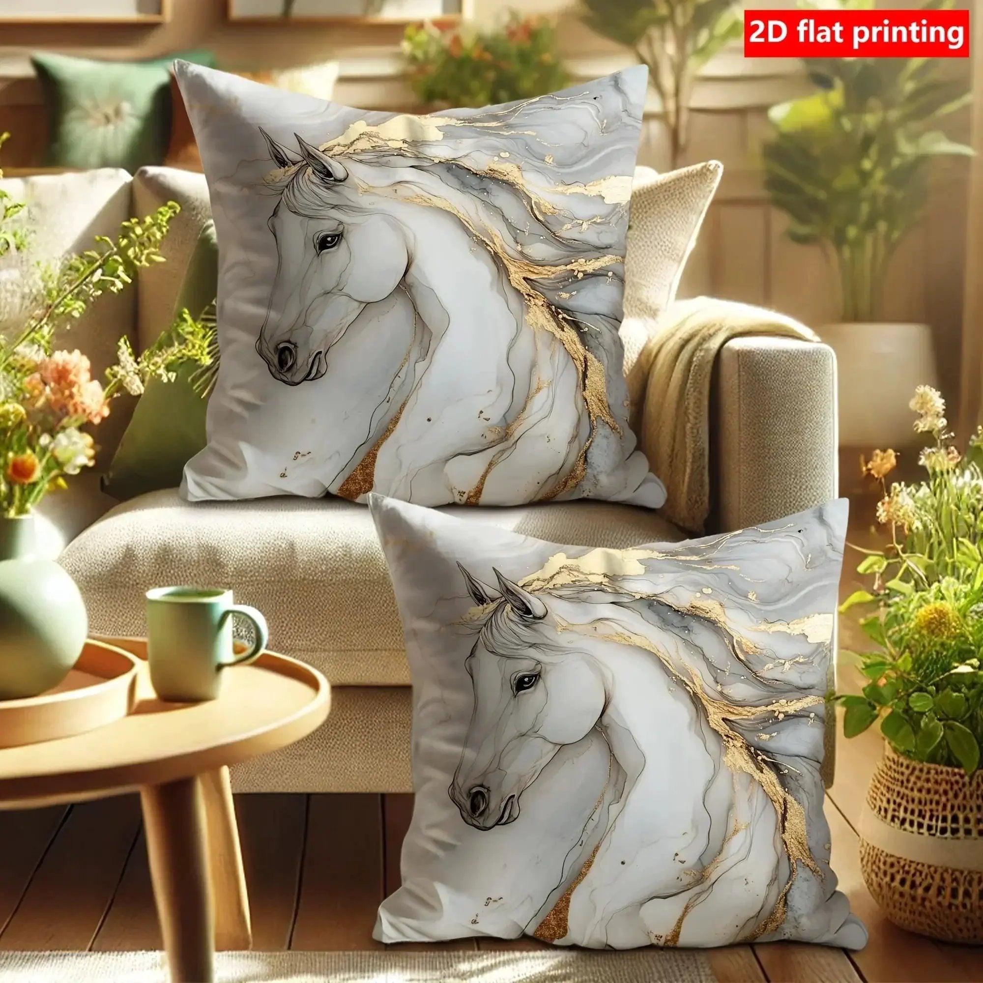 Pillow Covers - Zipper White Golden Abstract by House Of Avana