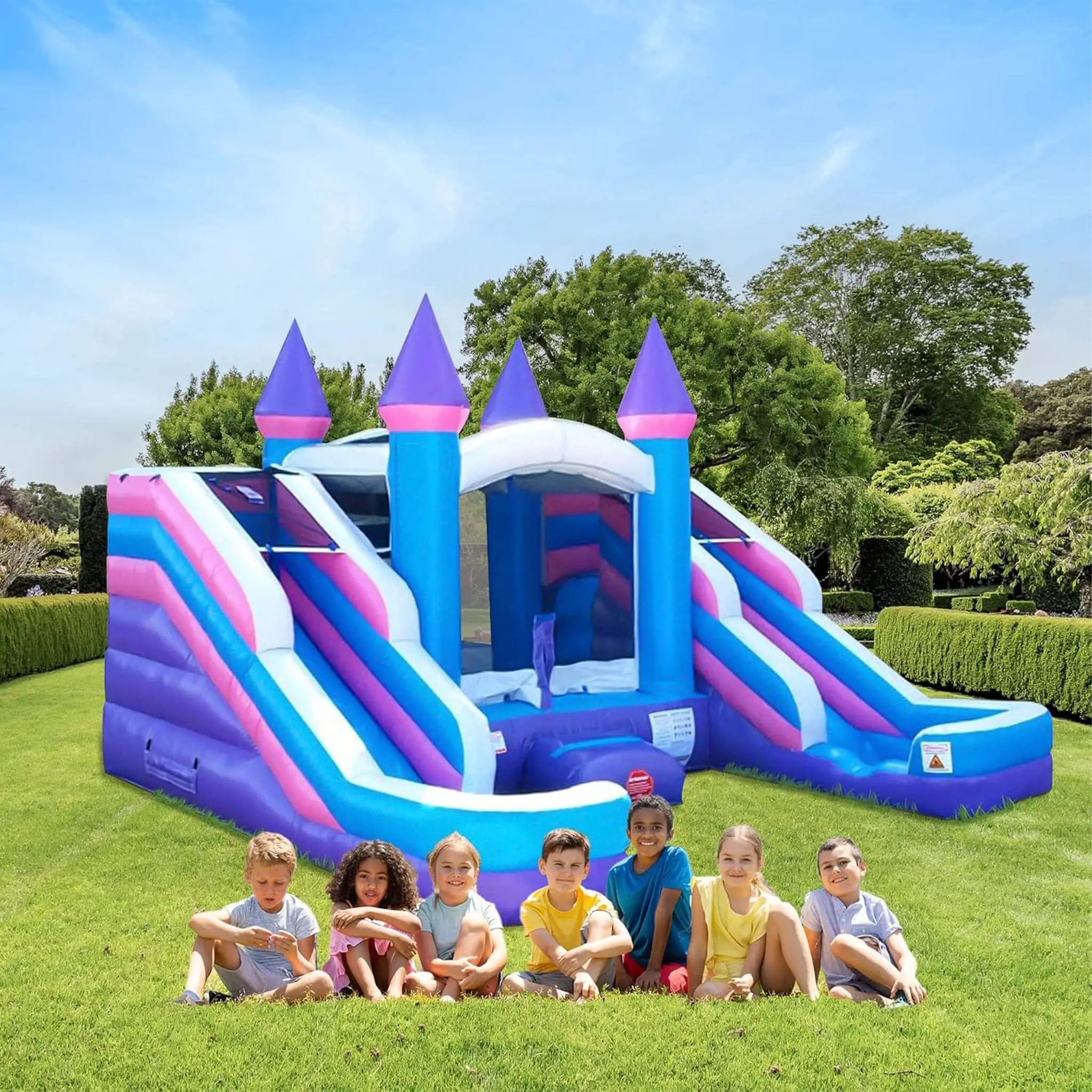 16FT Pink Castle Bounce House Combo With Double Water Slide (SAK84027) by SAKSBY WHOLESALE