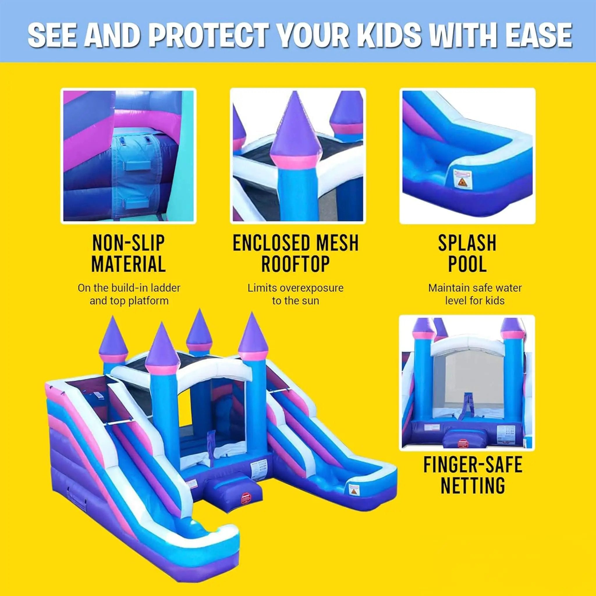 16FT Pink Castle Bounce House Combo With Double Water Slide (SAK84027) by SAKSBY WHOLESALE