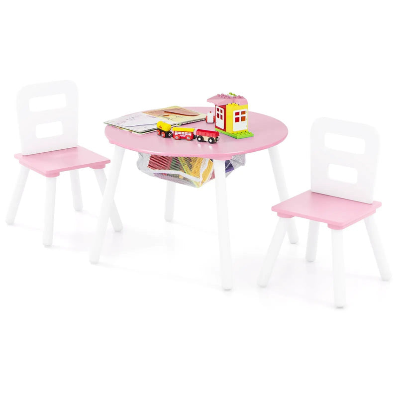 Wood Activity Kids Table and Chair Set with Center Mesh Storage for Snack Time and Homework-Pink by DirectDeals