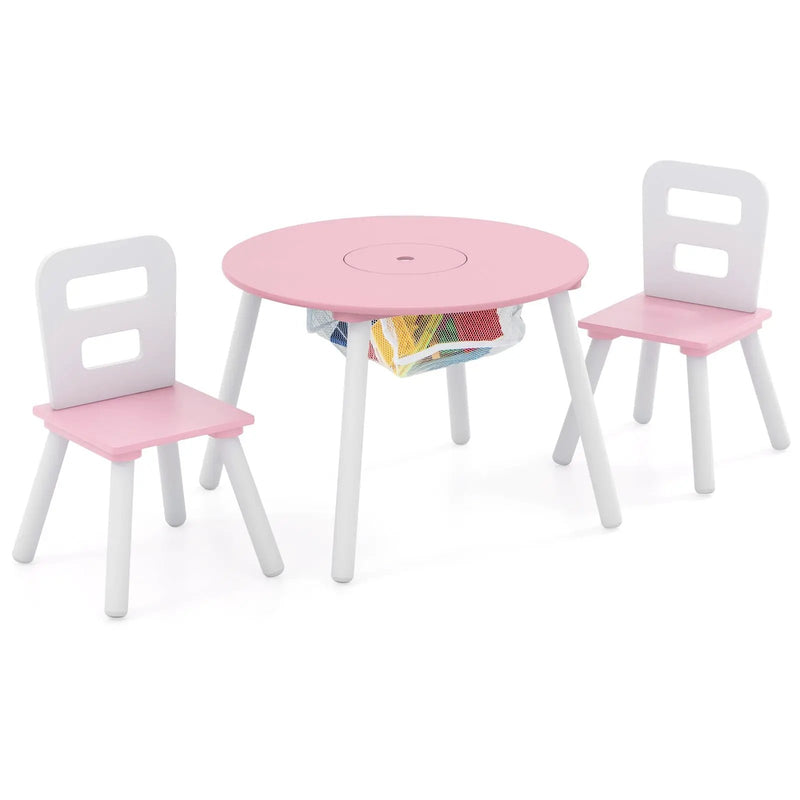 Wood Activity Kids Table and Chair Set with Center Mesh Storage for Snack Time and Homework-Pink by DirectDeals
