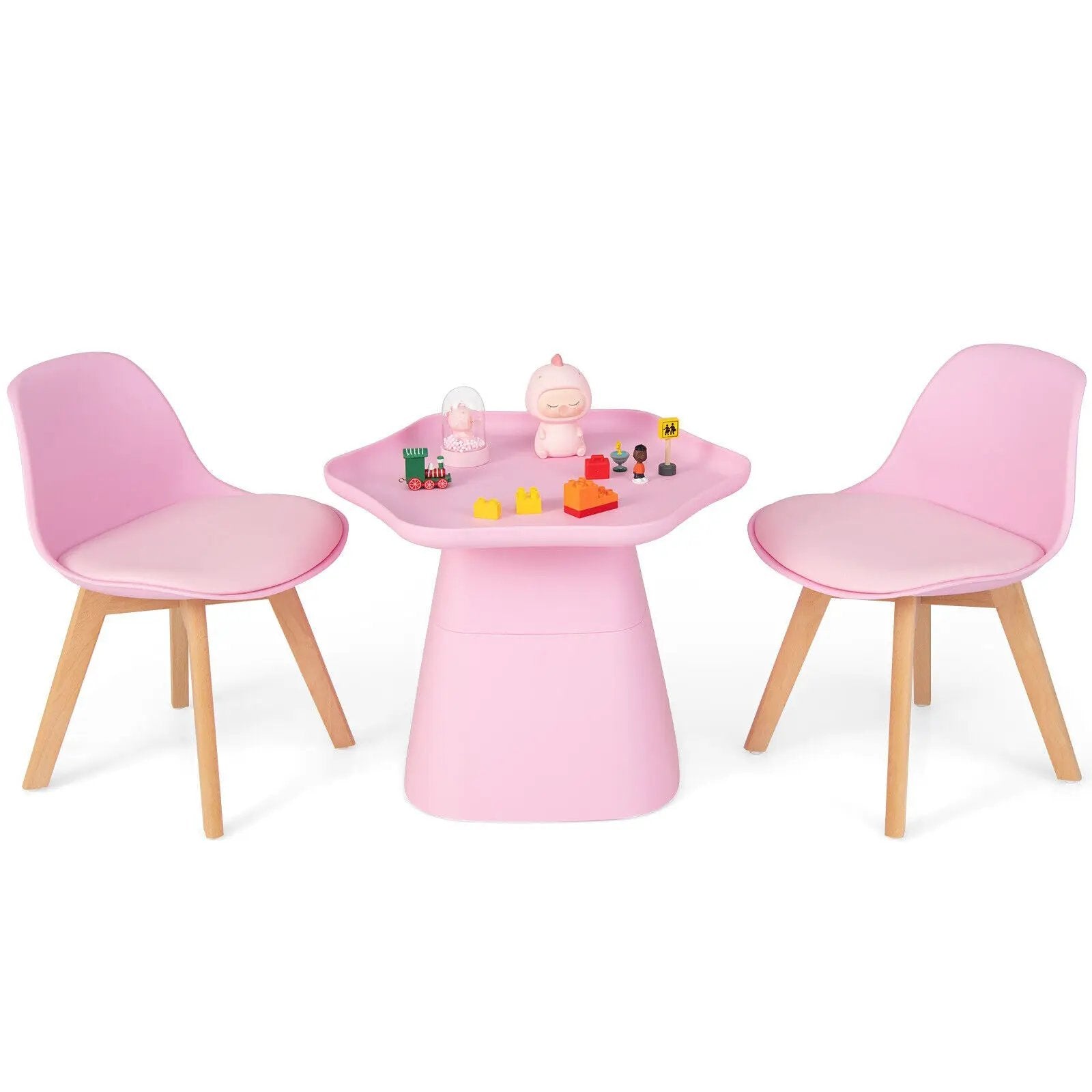 Wooden Kids Activity Table and Chairs Set with Padded Seat-Pink by DirectDeals