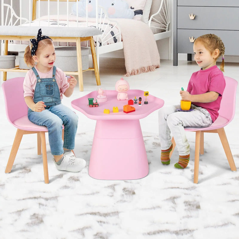 Wooden Kids Activity Table and Chairs Set with Padded Seat-Pink by DirectDeals