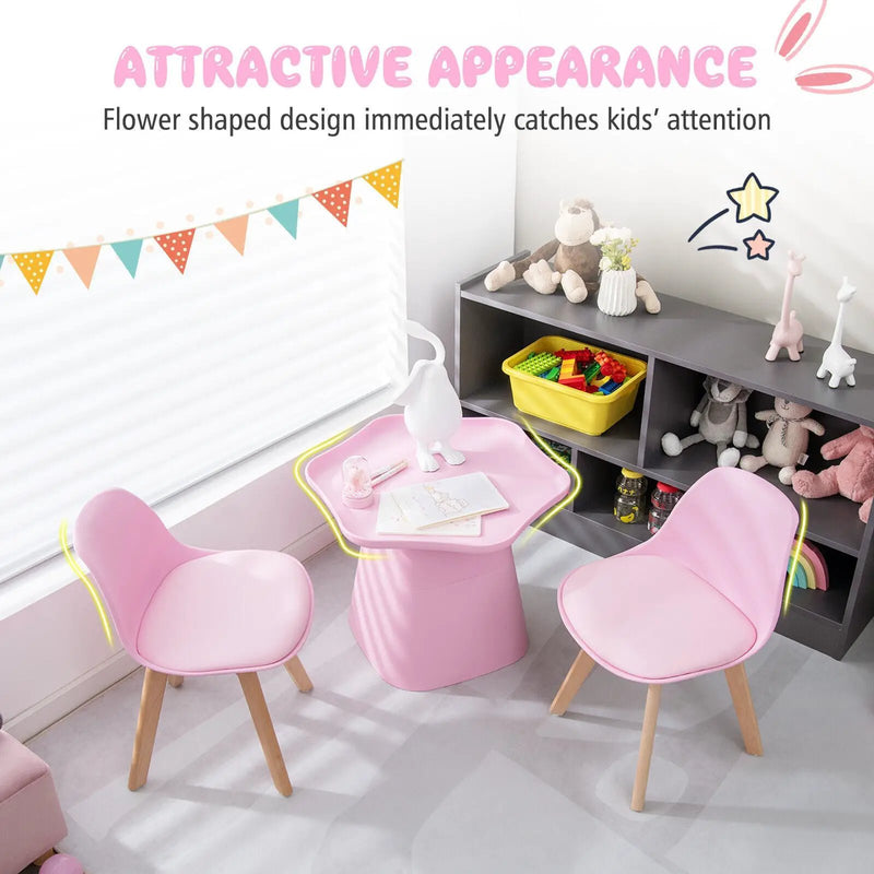 Wooden Kids Activity Table and Chairs Set with Padded Seat-Pink by DirectDeals
