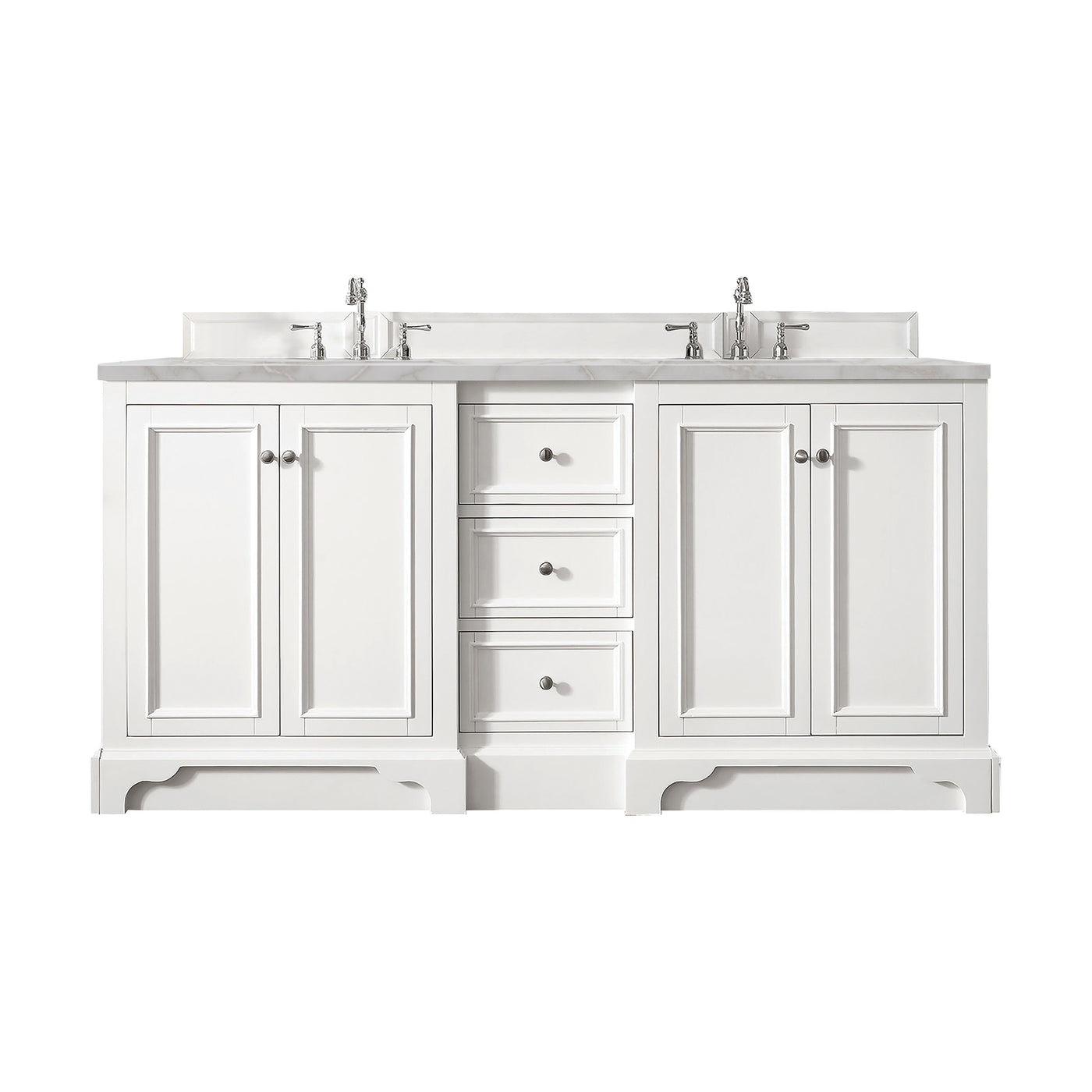 James Martin De Soto 72" Double Bathroom Vanity, Bright White with Victorian Silver countertop