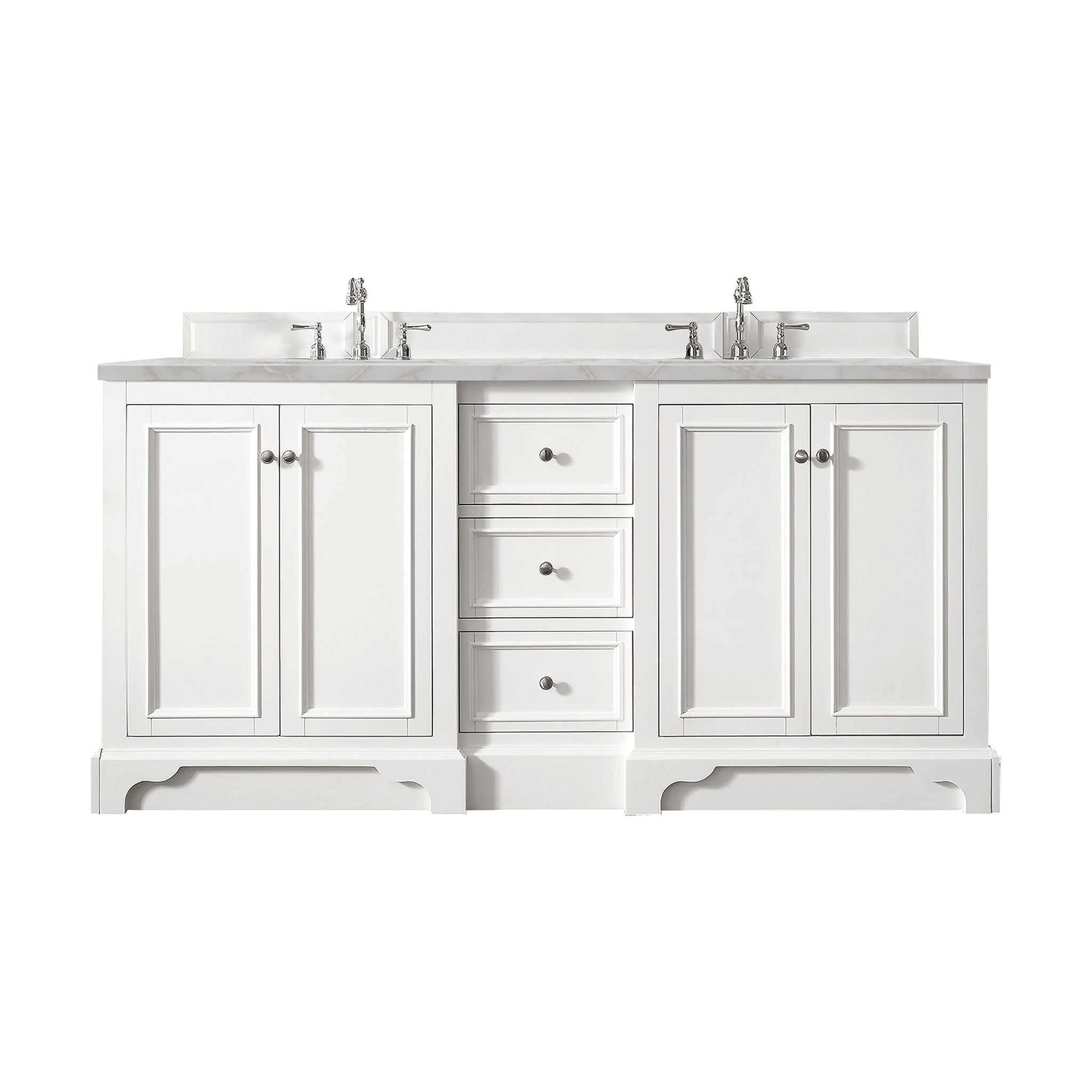 James Martin De Soto 72" Double Bathroom Vanity, Bright White with Victorian Silver countertop