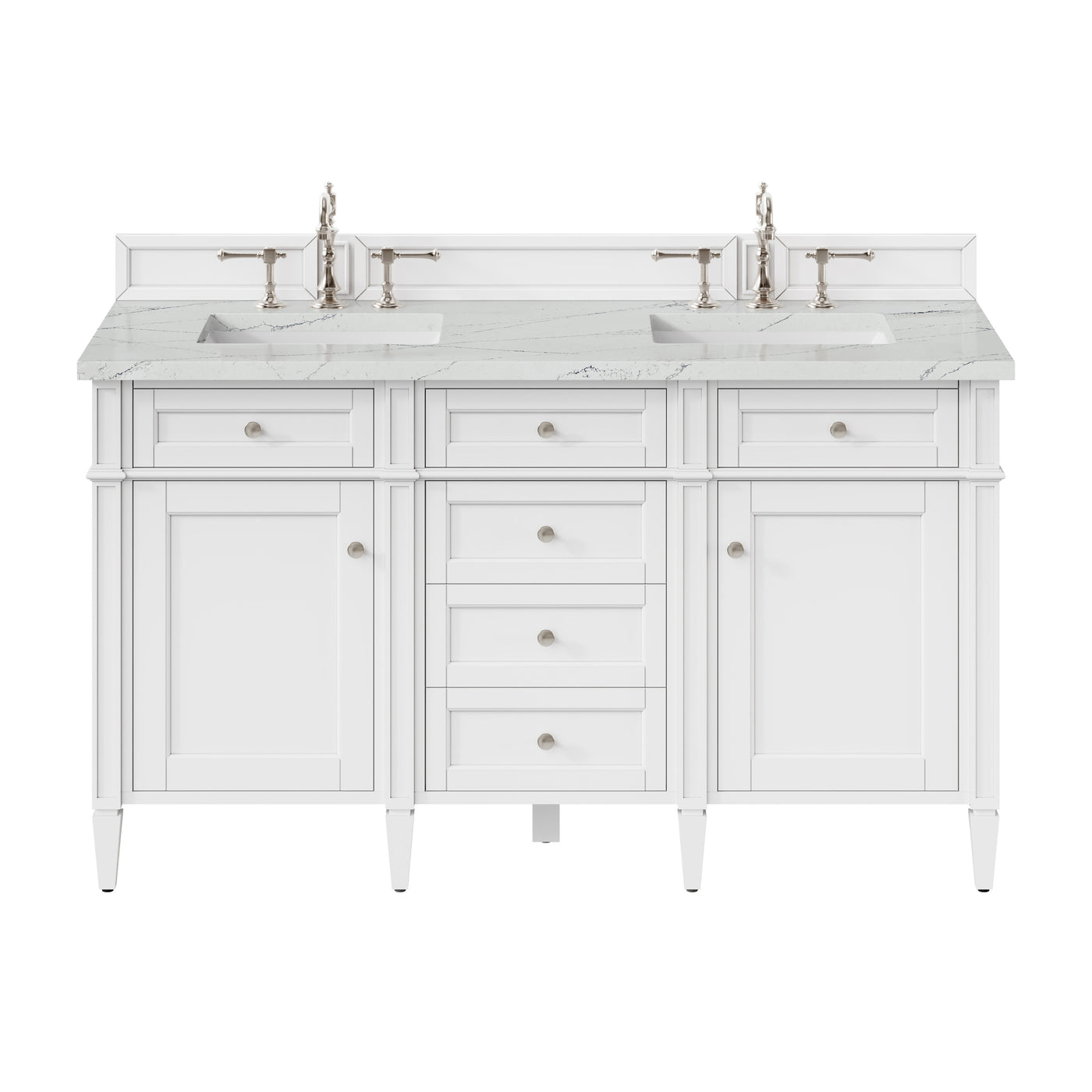 James Martin Brittany 60" Double Bathroom Vanity, Bright White with Ethereal Noctis countertop