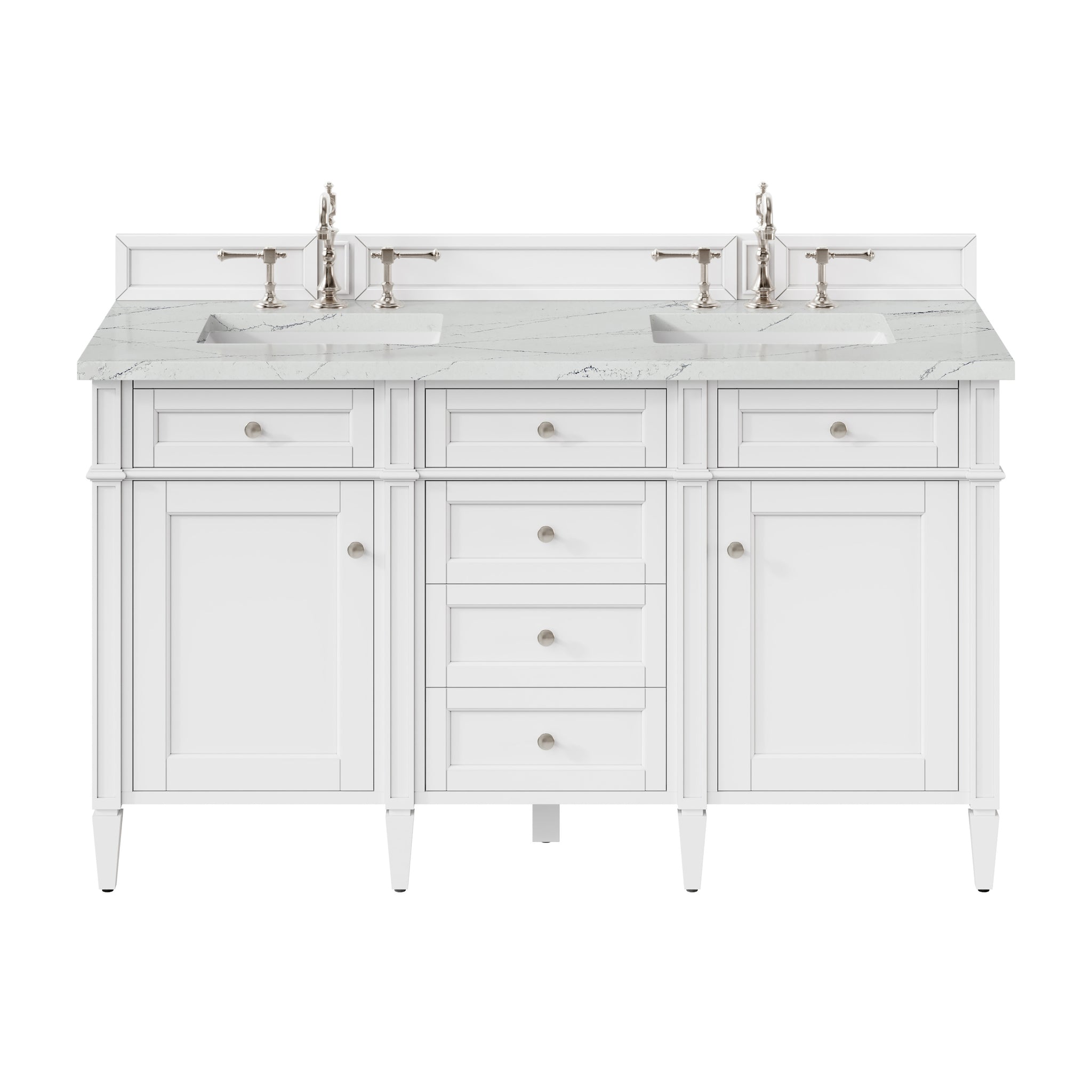 James Martin Brittany 60" Double Bathroom Vanity, Bright White with Ethereal Noctis countertop