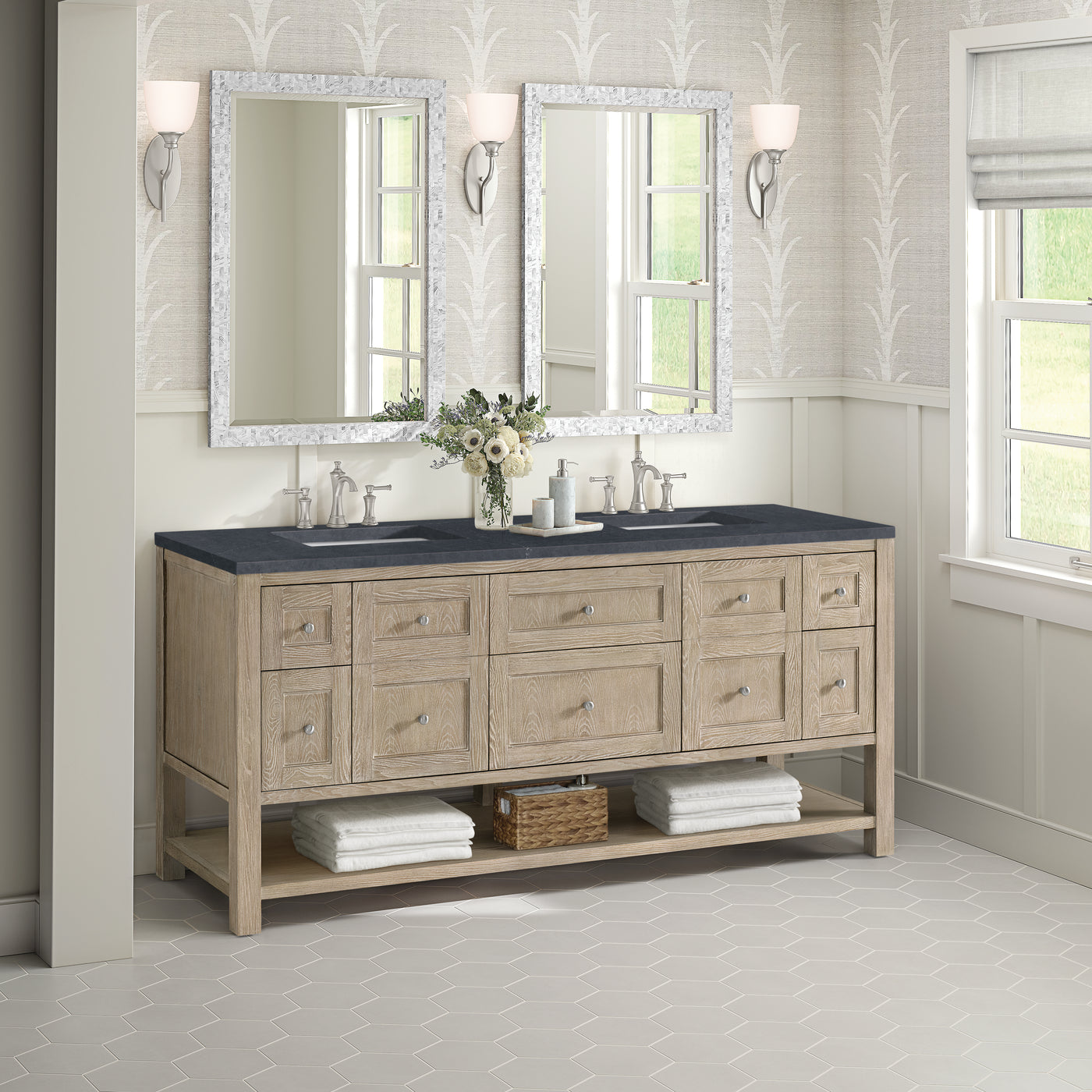 James Martin Breckenridge 72" Double Bathroom Vanity, Whitewashed Oak, view 40