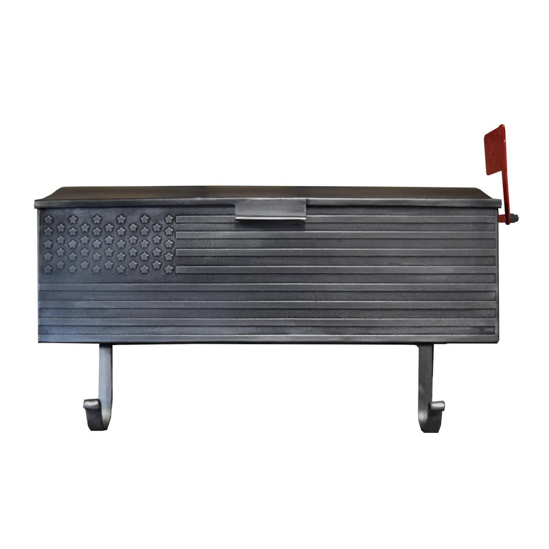 Antique Silver American Flag Metal Wall Mounted Mailbox with Hangers by Sharicks