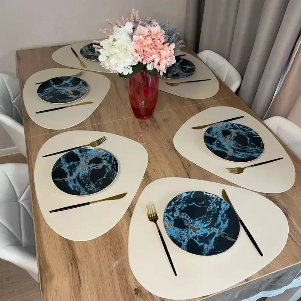 Placemats - Oil-Proof PU Leather Cream Set by House Of Avana