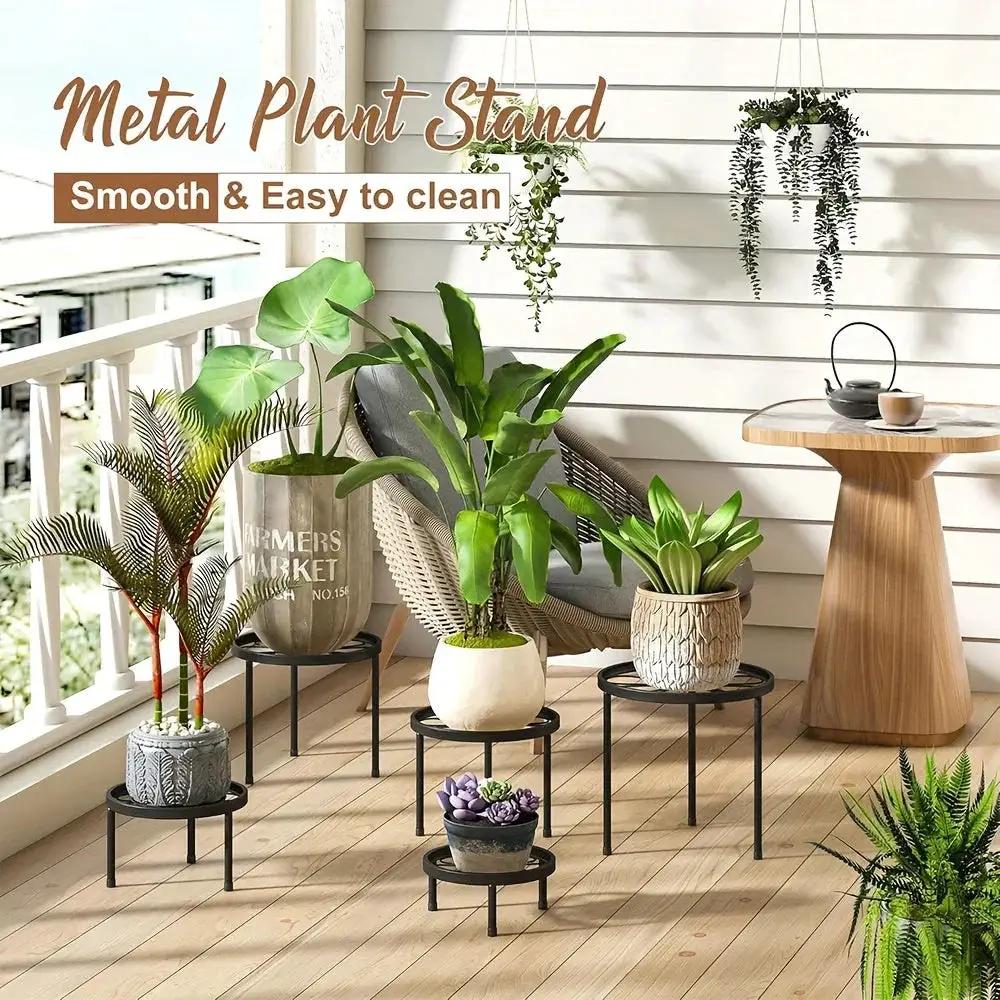 Plant Stands - Rustproof Black Metal 5pcs by House Of Avana